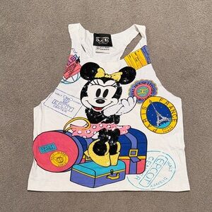 DIY BY PANIDA Disney White Tank Top with Minnie Mouse and Travel Print
